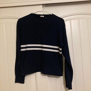 John Galt Navy Blue Long Sleeve Top Small White Stripe 100% Cotton GUC